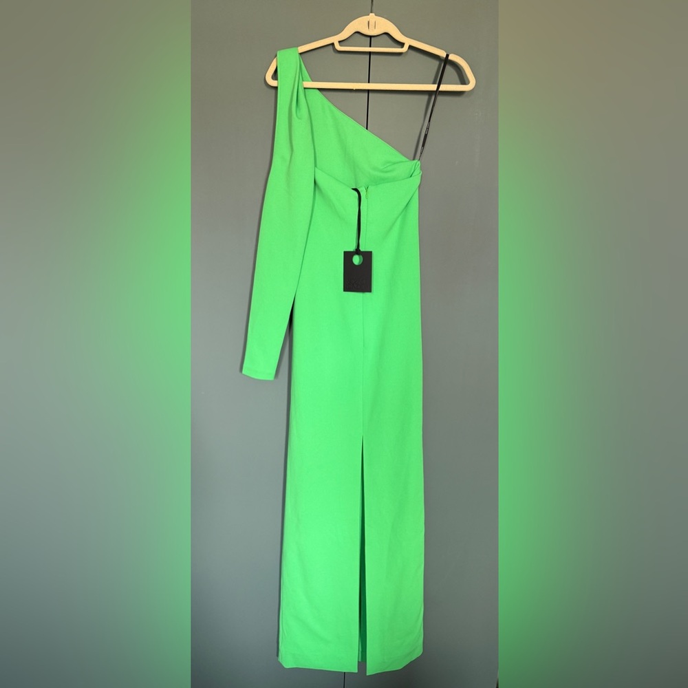 Nwt SOLACE LONDON Saren one-shoulder stretch-crepe gown bright green 2 - Picture 5 of 7